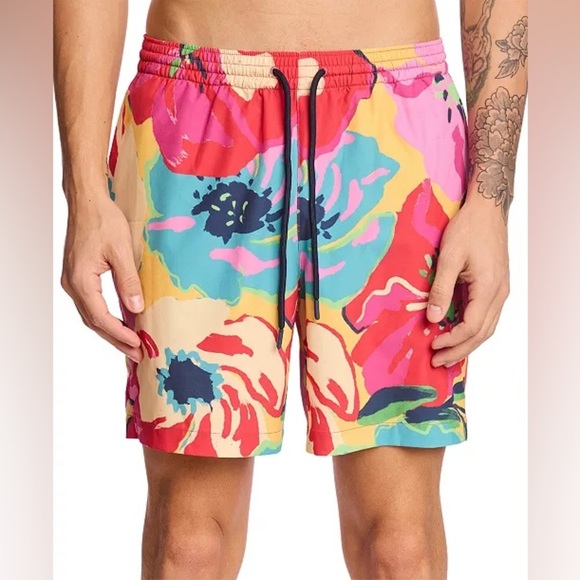 NWT Paisley & Gray Men's Gilligan Size Large Abstract Floral 6" Swim Trunks Pop - Picture 1 of 10